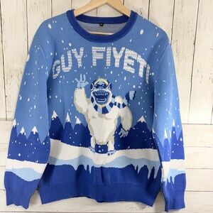 Vtg Guy Fiyeti Blue/white Men’s Ugly Christmas Thick Sweater 2XL